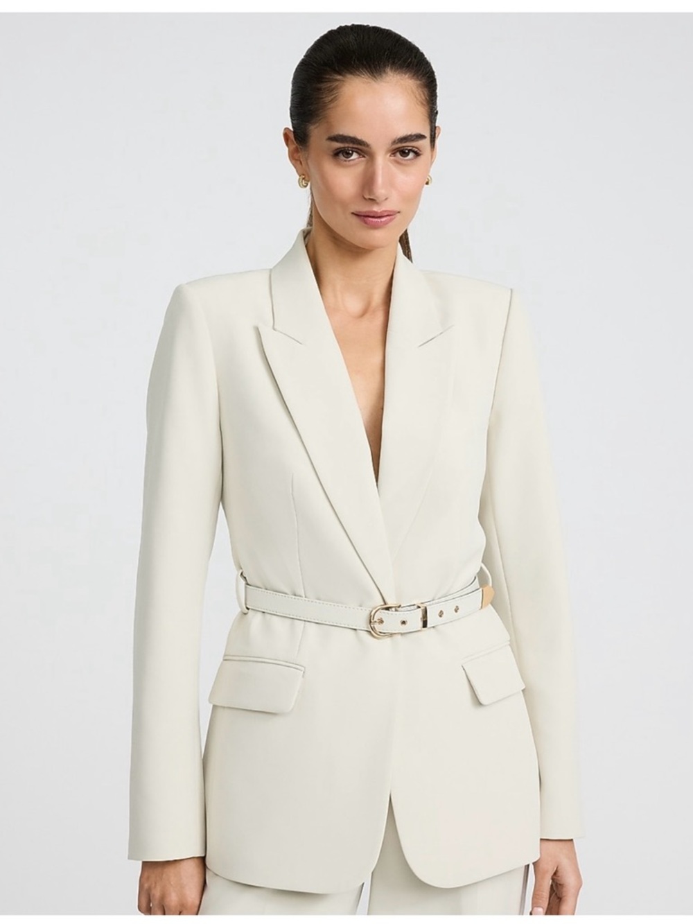Express Light Cream Belted Tailored Blazer - Picture 5 of 5
